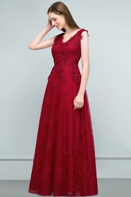 JUDITH | A-line V-neck Long Sleeveless Lace Appliques Prom Dresses with Crystals_2