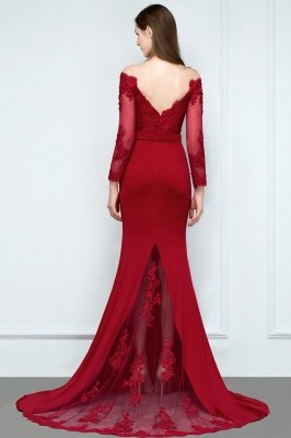 JOYCE | Mermaid Floor Length V-neck Off-shoulder Long Sleeves Appliqued Prom Dresses_3