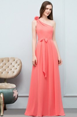 VALERIA | A-line One Shoulder Floor Length Chiffon Prom Dresses with Bow Sash_6