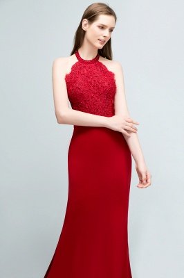 JOY | Mermaid Halter Floor Length Appliqued Beads Red Prom Dresses with Sash_4