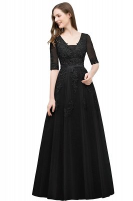 JORDYNN | A-line Half-sleeve V-neck Floor Length Appliqued Tulle Prom Dresses with Sash_10