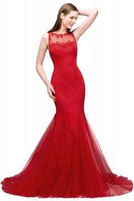VANESSA | Mermaid Floor Length Illusion Neckline Sleeveless Tulle Lace Prom Dresses_1