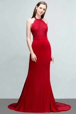 JOY | Mermaid Halter Floor Length Appliqued Beads Red Prom Dresses with Sash_7