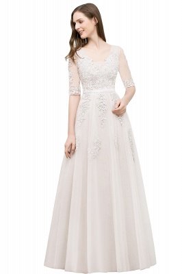 JORDYNN | A-line Half-sleeve V-neck Floor Length Appliqued Tulle Prom Dresses with Sash_2