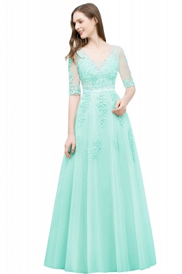 JORDYNN | A-line Half-sleeve V-neck Floor Length Appliqued Tulle Prom Dresses with Sash_12