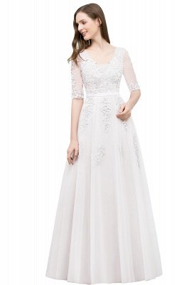 JORDYNN | A-line Half-sleeve V-neck Floor Length Appliqued Tulle Prom Dresses with Sash_1