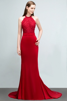 JOY | Mermaid Halter Floor Length Appliqued Beads Red Prom Dresses with Sash_3