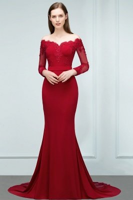 JOYCE | Mermaid Floor Length V-neck Off-shoulder Long Sleeves Appliqued Prom Dresses_6