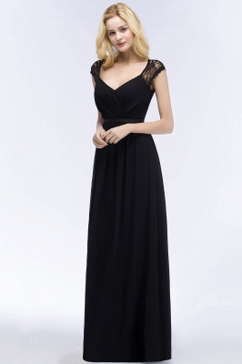 ROSALIA | A-line V-neck Floor Length Lace Chiffon Bridesmaid Dresses with Sash_9