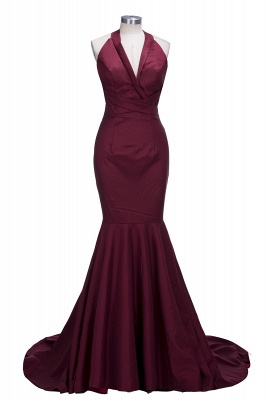 Mermaid Sleeveless Burgundy Prom Dresses  | Sexy V-neck Open Back Evening Gowns_1