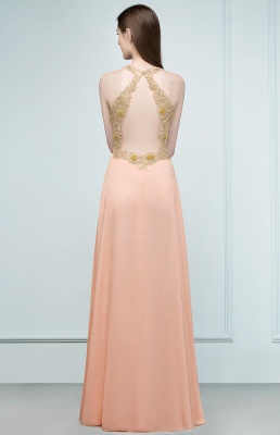 RENA | A-line Floor Length Spaghetti V-neck Appliqued Chiffon Bridesmaid Dresses_3