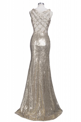 VIOLA | Sheath V-neck Long Split Sequined Champagne Prom Dresses ...