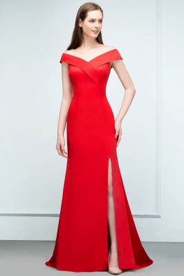 SUE | Mermaid Off-shoulder Floor Length Split Red Prom Dresses_5