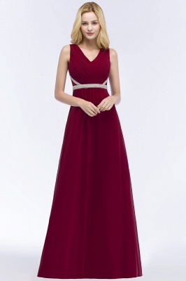 ROSALINE | A-line Long Sleeveless V-neck Ruffled Chiffon Bridesmaid Dresses with Beading Sash_6