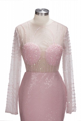 TATUM | Mermaid Long Sleeves Appliques Prom Dress with Pink Beadings_4
