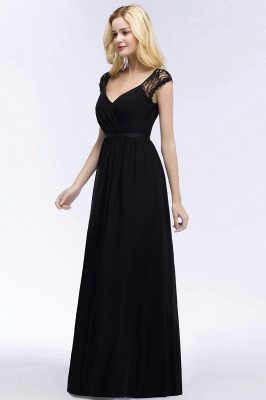 ROSALIA | A-line V-neck Floor Length Lace Chiffon Bridesmaid Dresses with Sash_12