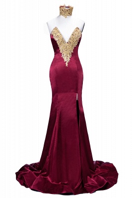 THERESIA | Mermaid High Neck Front-Split Burgundy Lace Appliques Prom Dresses_4