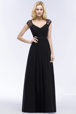 ROSALIA | A-line V-neck Floor Length Lace Chiffon Bridesmaid Dresses with Sash_4