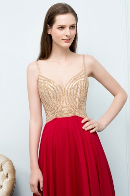 STELLA | A-line Spaghetti Floor Length Beading Burgundy Prom Dresses_8