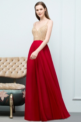 STELLA | A-line Spaghetti Floor Length Beading Burgundy Prom Dresses_7