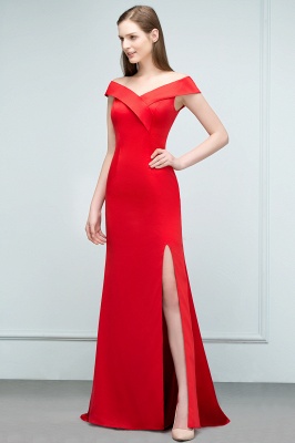 SUE | Mermaid Off-shoulder Floor Length Split Red Prom Dresses_7