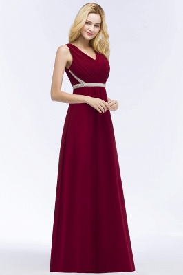 ROSALINE | A-line Long Sleeveless V-neck Ruffled Chiffon Bridesmaid Dresses with Beading Sash_5