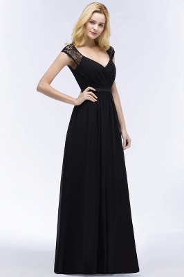 ROSALIA | A-line V-neck Floor Length Lace Chiffon Bridesmaid Dresses with Sash_8