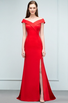 SUE | Mermaid Off-shoulder Floor Length Split Red Prom Dresses_6