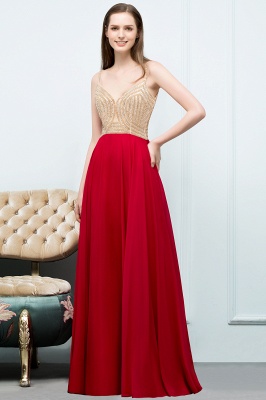 STELLA | A-line Spaghetti Floor Length Beading Burgundy Prom Dresses_2