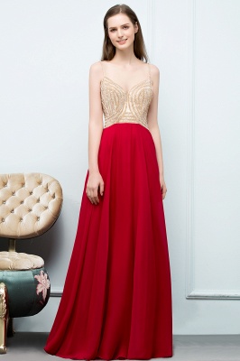 STELLA | A-line Spaghetti Floor Length Beading Burgundy Prom Dresses_5