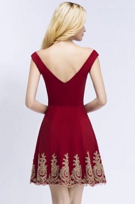 ROSE | A-line V-neck Short Off-shoulder Appliques Burgundy Homecoming Dresses_3