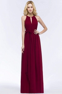 ROSALIND | A-line Halter Floor Length Burgundy Bridesmaid Dresses with Bow Sash_1