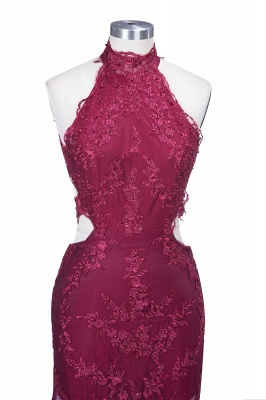 SALLIE | Mermaid High-Neck Burgundy Sheer-Tulle Lace Appliques Prom Dresses_6