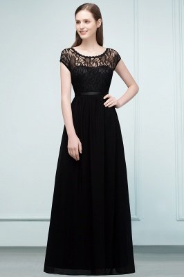 REESE | A-line Floor Length Short Sleeves Lace Bridesmaid Dresses with Sash_4