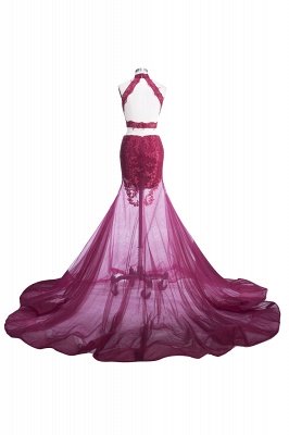 SALLIE | Mermaid High-Neck Burgundy Sheer-Tulle Lace Appliques Prom Dresses_3