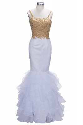 Mermaid Spaghetti Straps Evening Gowns | Lace Appliques Sleeveless Ruffles Prom Dresses_1