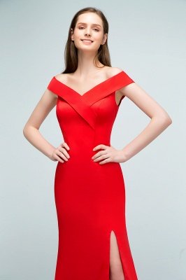 SUE | Mermaid Off-shoulder Floor Length Split Red Prom Dresses_9