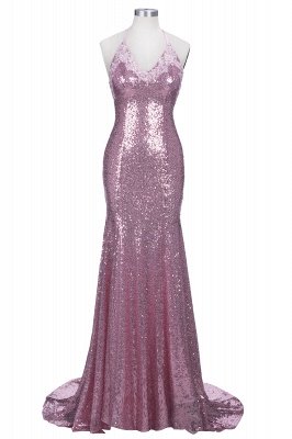 Sexy Pink Sequined Mermaid Sleeveless Spaghetti Strap Prom Dress_1