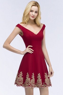 ROSE | A-line V-neck Short Off-shoulder Appliques Burgundy Homecoming Dresses_7