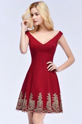 ROSE | A-line V-neck Short Off-shoulder Appliques Burgundy Homecoming Dresses_8