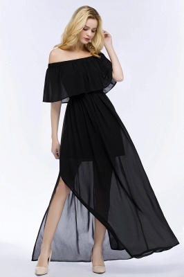 PANDORA | A-line Off-the-shoulder Floor Length Black Chiffon Bridesmaid Dresses_10