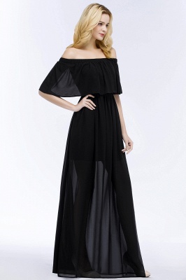 PANDORA | A-line Off-the-shoulder Floor Length Black Chiffon Bridesmaid Dresses_7