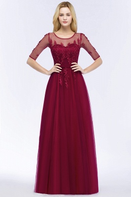 QUEENIE | A-line Floor Length Appliques Tulle Bridesmaid Dresses with Sleeves_3