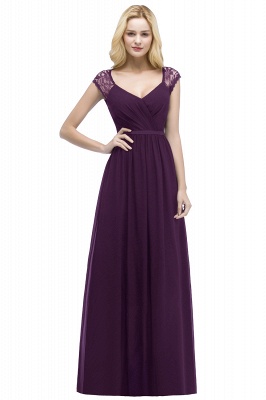 ROSALIA | A-line V-neck Floor Length Lace Chiffon Bridesmaid Dresses with Sash_2