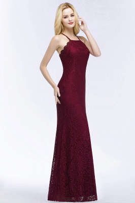 Elegant Mermaid Floor Length Halter Lace Burgundy Bridesmaid Dresses_3