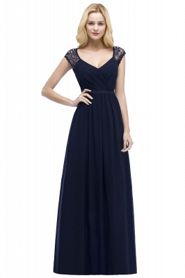 ROSALIA | A-line V-neck Floor Length Lace Chiffon Bridesmaid Dresses with Sash_3