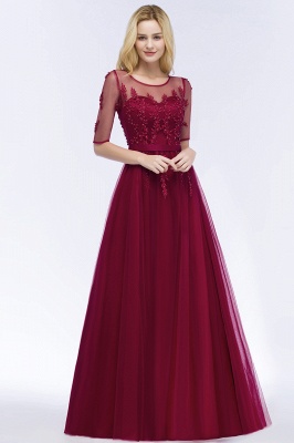 QUEENIE | A-line Floor Length Appliques Tulle Bridesmaid Dresses with Sleeves_8