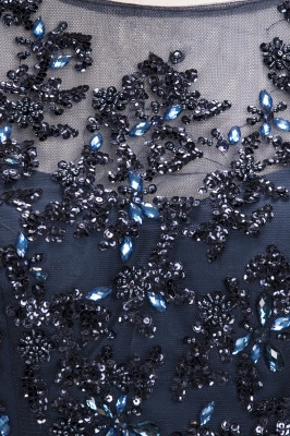 Dark Navy A-line Floor Length Long Sleeve Beads Appliques Elegant Evening Dresses_7