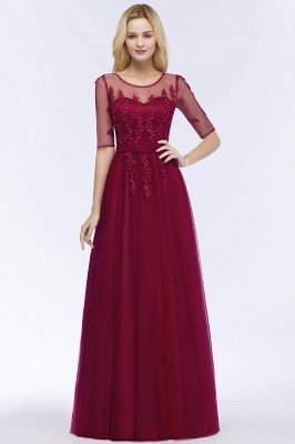 QUEENIE | A-line Floor Length Appliques Tulle Bridesmaid Dresses with Sleeves_9