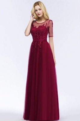 QUEENIE | A-line Floor Length Appliques Tulle Bridesmaid Dresses with Sleeves_7